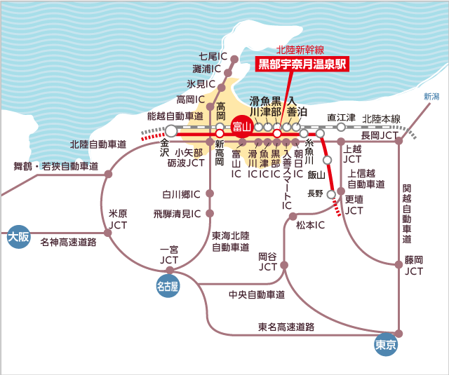 にいかわへの車でのアクセスマップ