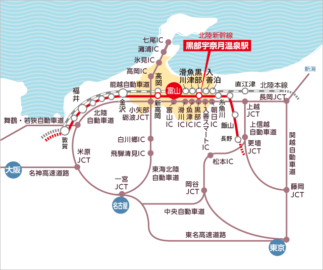 にいかわへの車でのアクセスマップ